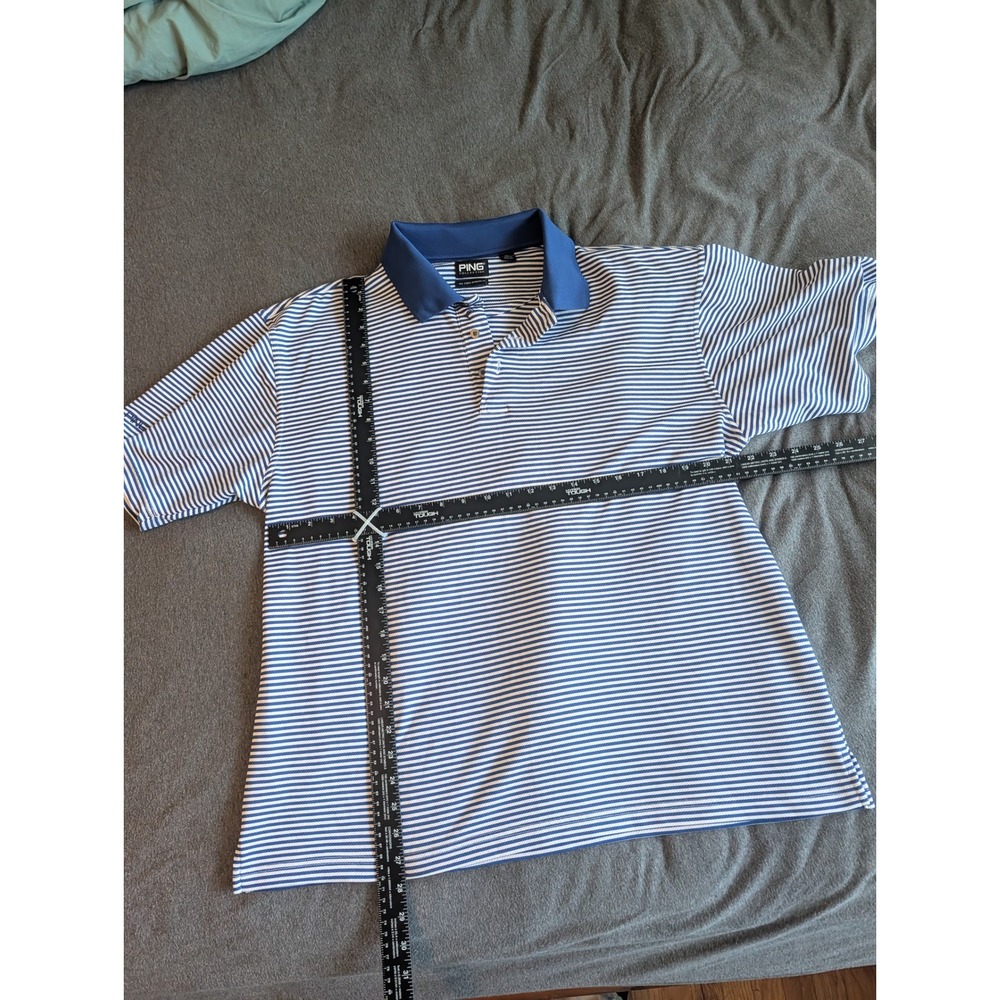 Ping Collection Mens XL Blue White Striped Dry Fiber Dynamics Golf Polo Shirt